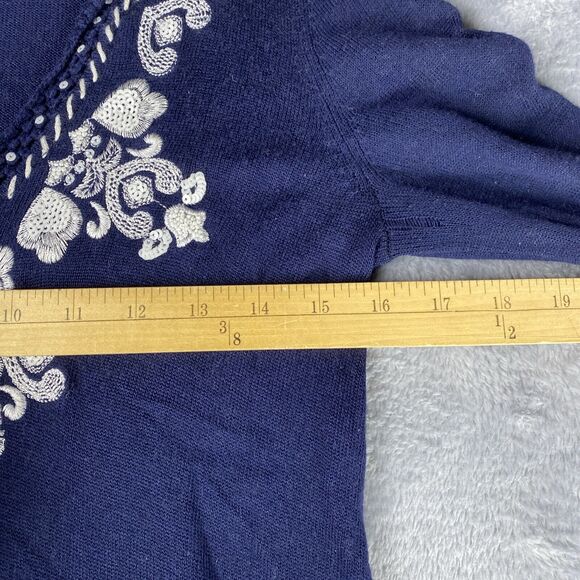 Lilly Pulitzer April Navy Blue Embroidered Tunic Sweater Top Size Medium Wool - Picture 6 of 7